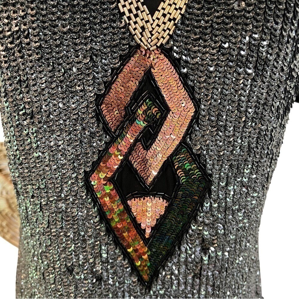 French Connection Sequin Beaded Mini Dress Black Metallic Y2K Party 4 - Picture 4 of 12